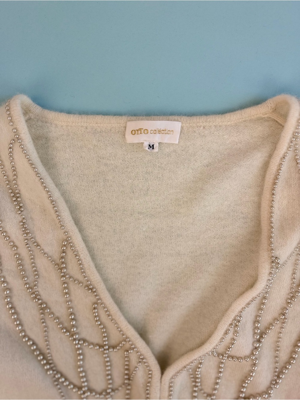 Japanese Angora Wool Pearl Beaded Cardigan OTTO Collection Sz M - Picture 9 of 10